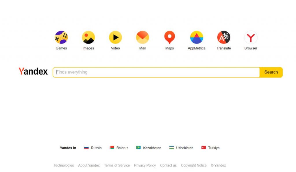 Yandex search engine market share